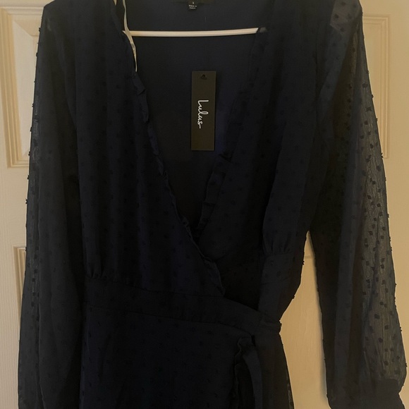 Perfectly Darling Navy Blue Swiss Dot High-Low Wrap Dress - NEW WITH TAGS! - Picture 6 of 8